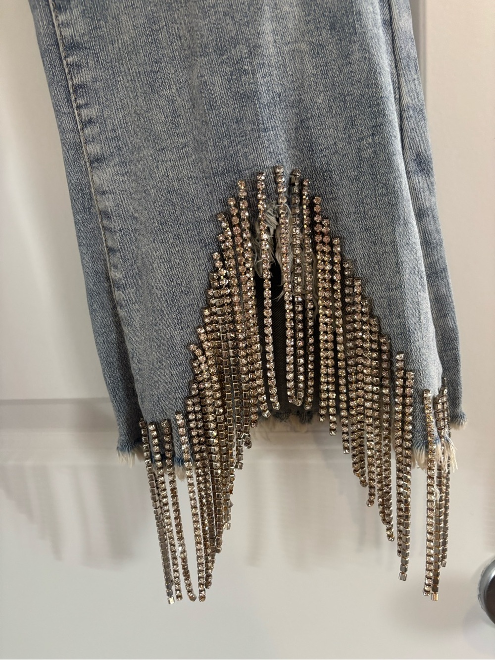 cropped flares with rhinestone fringe trim - Picture 3 of 10